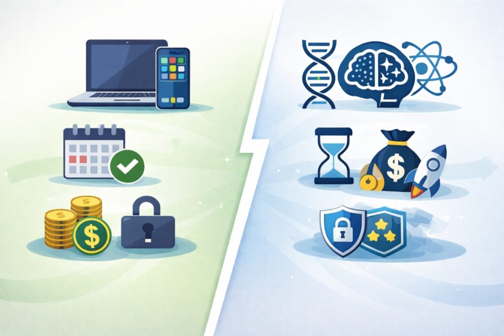 Deep tech startups vs traditional startups concept illustration